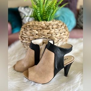 Tan and Black Bootie Style Heels